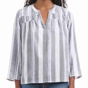SPLENDID Linen Blend Blouse Ladies Size M Grey Purple White Strip Top Shirt NWT